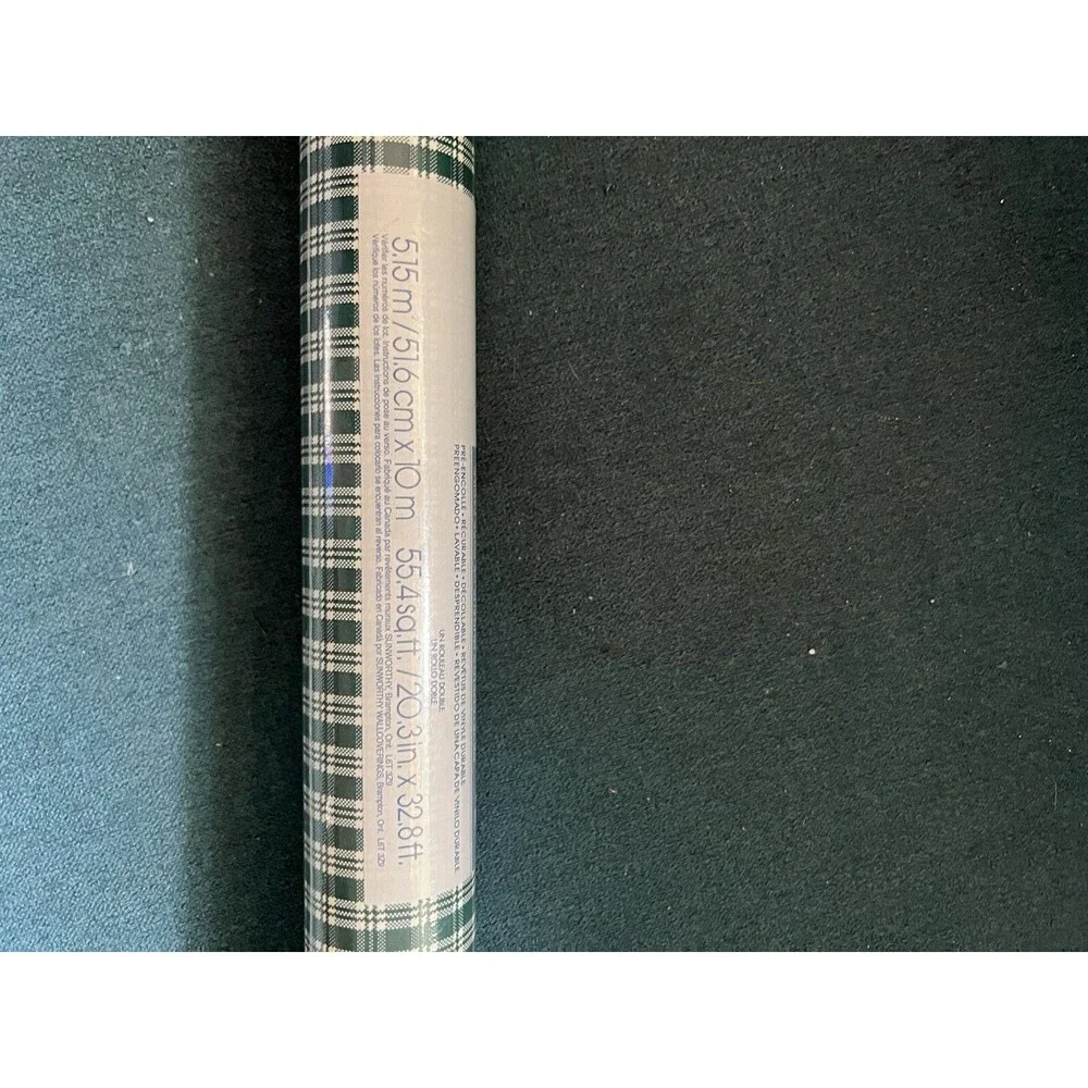 green white plaid Wallpaper Sunworthy Wallcoverings Pre-pasted vintage 1 roll